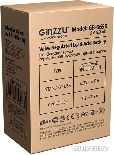 Аккумулятор для ИБП Ginzzu GB-0650 (6В/5 А·ч)