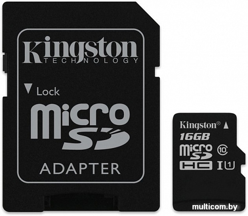 Карта памяти Kingston microSDHC (Class 10) U1 16GB + адаптер [SDCIT/16GB]