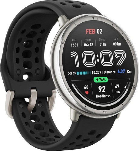Умные часы Amazfit Active 2 (серебристый, с черным силиконовым ремешком)