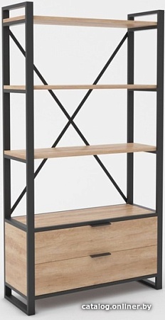 Стеллаж Hype Mebel Стандарт Люкс 80x200 (черный/дуб галифакс натуральный)