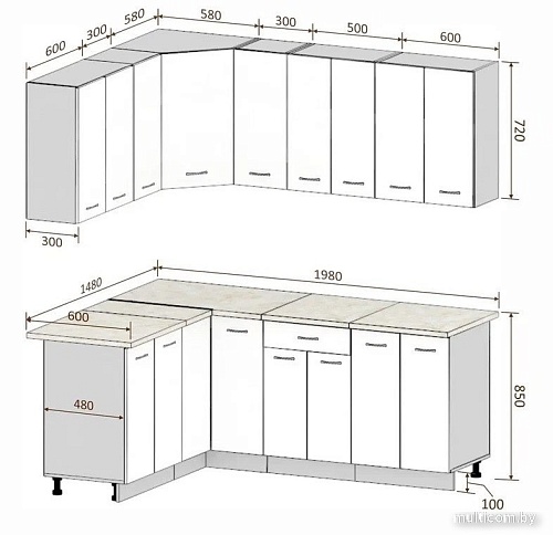 Готовая кухня Кортекс-мебель Корнелия Лира 1.5x2.0 (капучино/оникс/королевский опал)