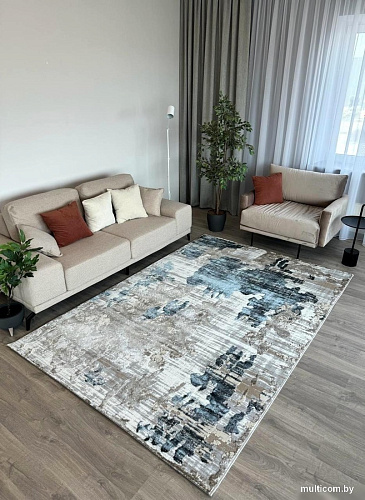 Ковер для жилой комнаты Radjab Carpet Бьянка Прямоугольник D009A 7663RK-B (1.6x3, Cream Shirink/Blue Fdy)