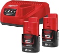 Аккумулятор с зарядным устройством Milwaukee M12 M12NRG-202 4933459209 (2 x 12В/2 Ач + 12В)