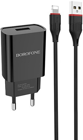 Сетевое зарядное Borofone BA20A Lightning (черный)