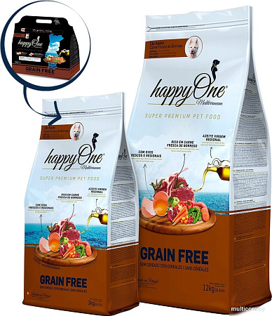 Сухой корм для собак HappyOne Mediterraneum беззерновой со свежим яйцом и свежим мясом ягненка 12 кг