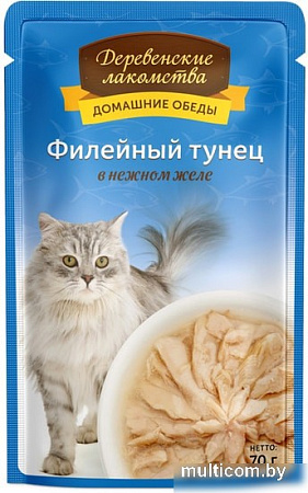 Консервированный корм для кошек Деревенские лакомства Филейный тунец в желе 70 г