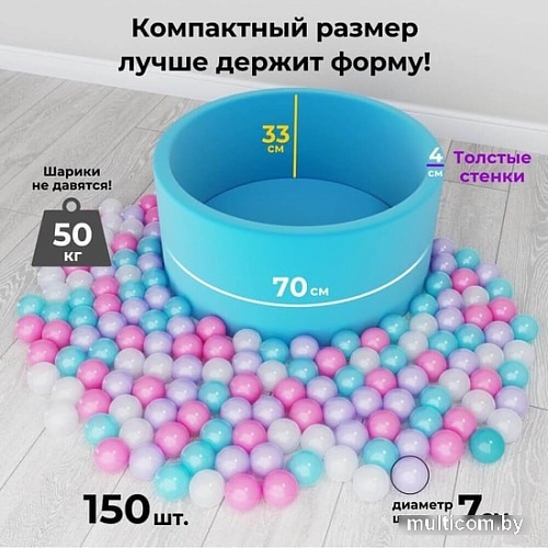 Сухой бассейн Romana Easy ДМФ-МК-02.53.03 (бирюзовый, 150 шариков ассорти с серым)