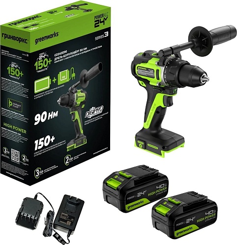 Дрель-шуруповерт Greenworks GD24DD90 3707507CUD (с 2-мя АКБ)