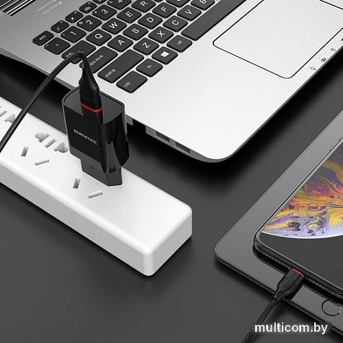 Сетевое зарядное Borofone BA20A Lightning (черный)