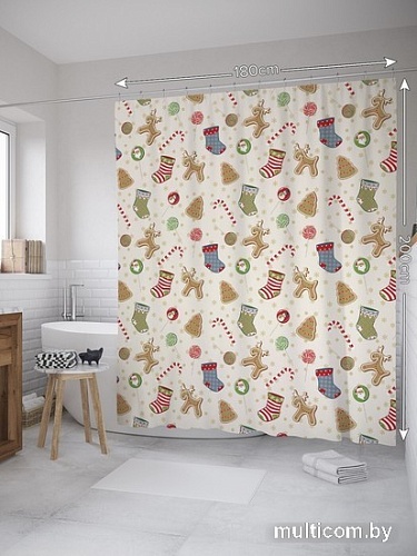 Шторка-занавеска для ванны JoyArty Рождественские предметы sc_52581