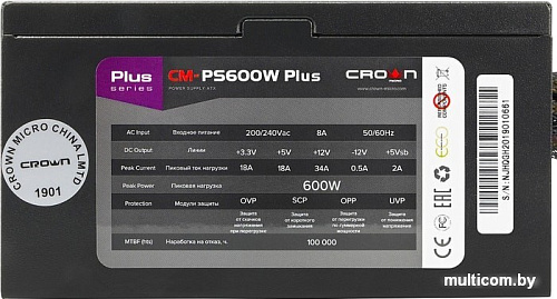 Блок питания CrownMicro CM-PS600W Plus