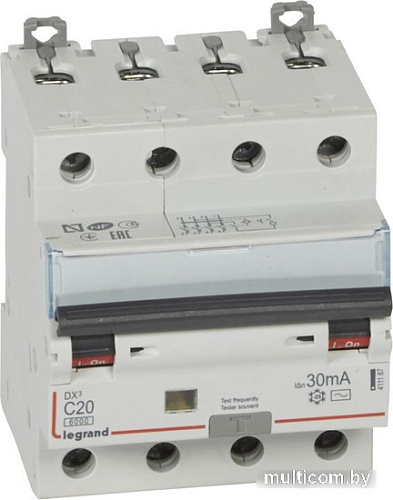 Дифференциальный автомат Legrand DX3 4P С 20A 30мА 6kА 4М 411187