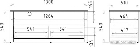 Тумба Рэйгрупп Bromo ТК-09 2Y 130x54x51 ТВ-08 VL (дуб веллингтон)