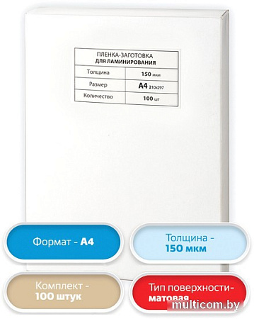 Пленка для ламинирования BRAUBERG матовая A4 150 мкм 100 шт 531781