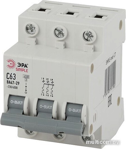 Выключатель автоматический ЭРА Simple-Mod-27 ВА47-29 3P 63А 4.5кА C Б0039244