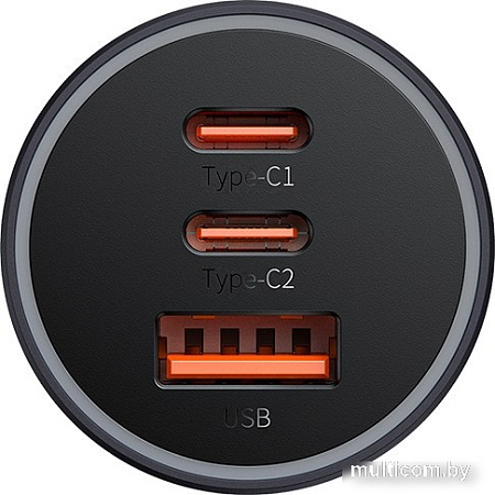 Автомобильное зарядное Baseus Golden Contactor Pro GaN Fast Charging Car Charger U+2C 65W C00035202841-00 (серый)