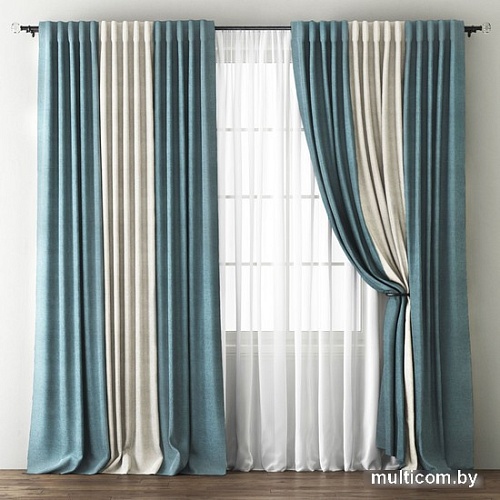Комплект штор и гардин Pasionaria Кирстен 480x230 (3 шт, голубой/кремовый)