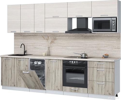 Готовая кухня Интерлиния Мила Лайт 2.9-ПМ4 (вудлайн кремовый/дуб серый/травертин серый)