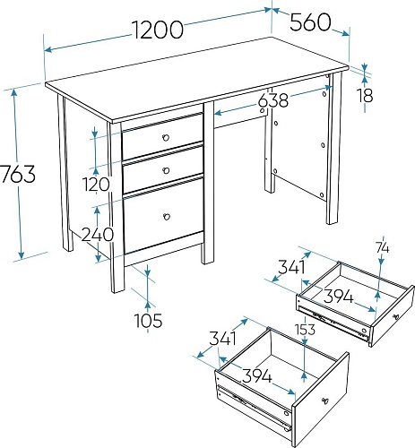 Офисный стол Mio Tesoro Сага 120x56 2.08.06.160.16 (темно-бирюзовый/ясень)
