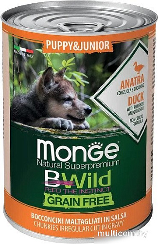 Сухой корм для собак Monge BWild Grain Free Puppy&Junior с уткой, тыквой и кабачками (400 г)