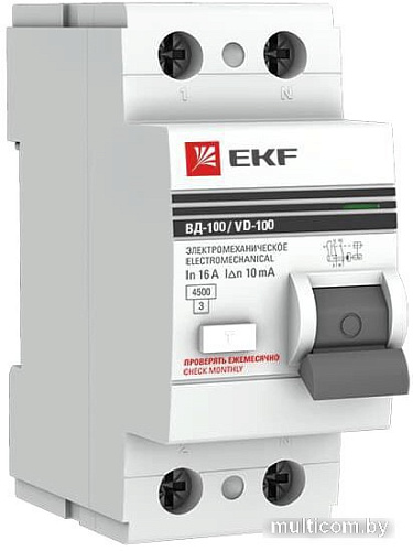 Устройство защитного отключения EKF 2P-16А-30мА (электромеханическое)