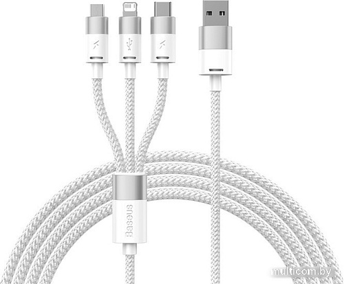 Кабель Baseus One-For-Three Fast Charging Data Cable 3.5A USB Type-A - USB Type-C/microUSB/Lightning (0.5 м, белый)