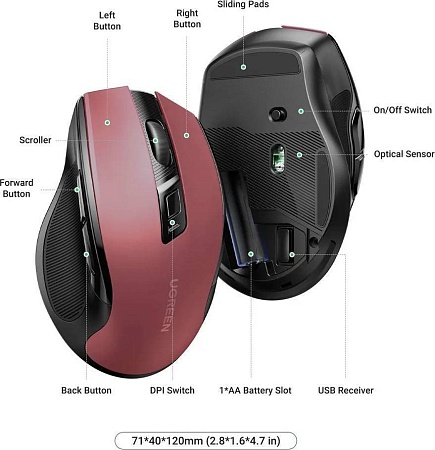 Мышь Ugreen MU006 25752 (красный)