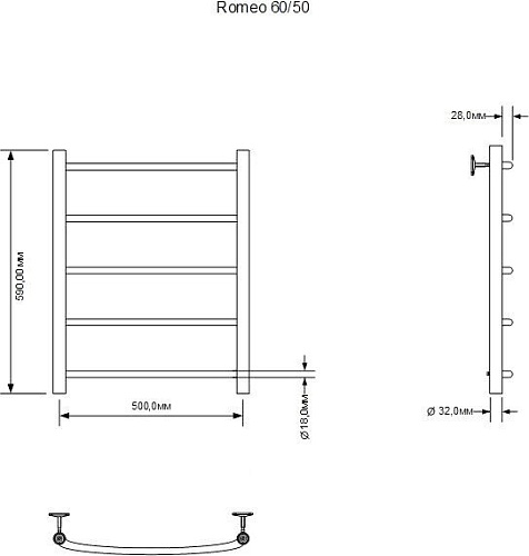 Полотенцесушитель Aquanet Romeo 60x50 281986 (правый)