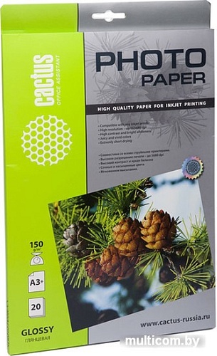 Фотобумага CACTUS Глянцевая A3 150 г/кв.м. 20 листов (CS-GA315020)