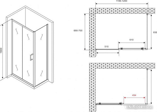 Душевой уголок Abber Schwarzer Diamant AG30120B5-S70B5