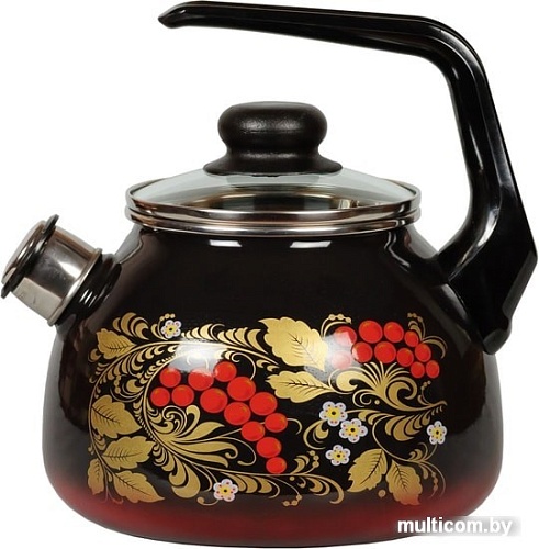 Чайник со свистком СтальЭмаль Рябина 4с210я (черный/красный)