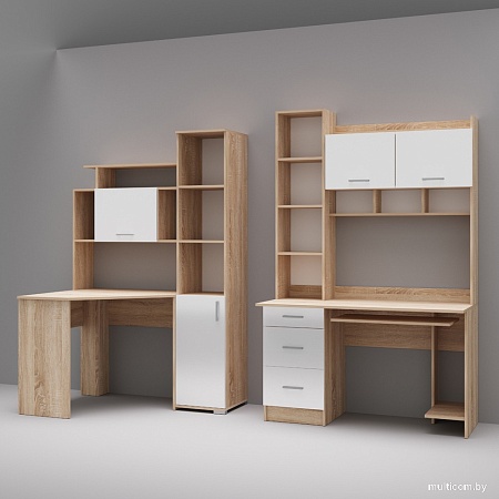 Стол Памир ПКС-8 угловой (дуб сонома/белый глянец)