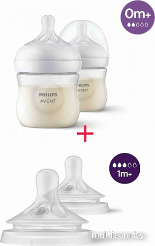 Набор бутылочек для кормления Philips Natural Response + Соска Natural Response 2 шт SCS100/12 (2x125 мл)