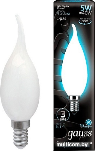 Светодиодная лампа Gauss Filament Candle Tailed Opal E14 5 Вт 4100 К 104201205
