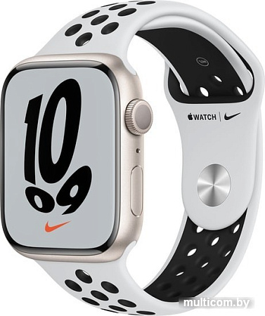 Умные часы Apple Watch Nike Series 7 45 мм (сияющая звезда/чистая платина,черный)