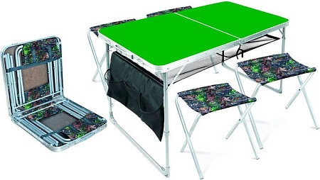 Стол со стульями Nika комплект мебели складной ССТ-К3/6 (зеленый/принт зеленые листья)