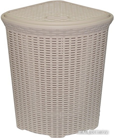 Корзина ВиолетПласт для белья угловая с крышкой 60 л Ротанг (латте)