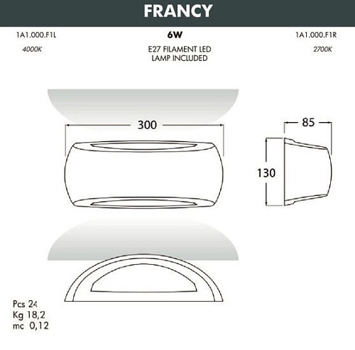 Уличный накладной светильник Fumagalli Francy 1A1.000.000.LYF1R