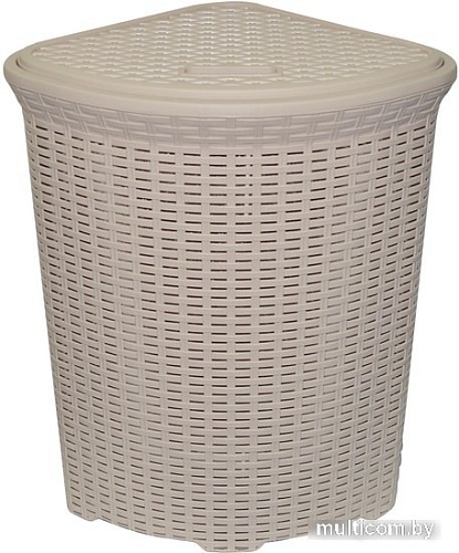 Корзина ВиолетПласт для белья угловая с крышкой 60 л Ротанг (латте)
