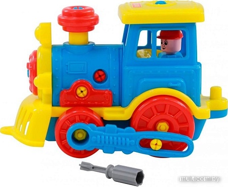 Конструктор Полесье 71255 Паровоз (синий/желтый)
