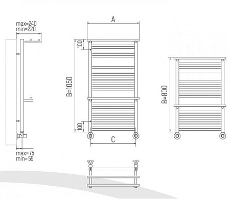 Полотенцесушитель Ukko Эрланд П21 с 2 полками (8-7-4)