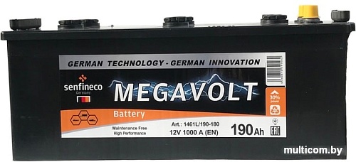 Автомобильный аккумулятор Megavolt 12V +L (190 А&middot;ч)