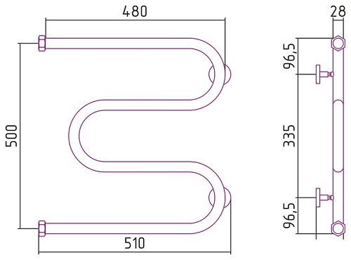 Полотенцесушитель Сунержа М-образный+ 500х500 00-4007-5050