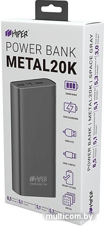 Портативное зарядное устройство Hiper Metal20K (космический серый)
