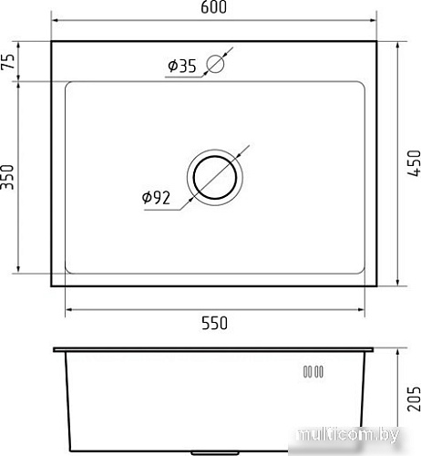 Кухонная мойка GranFest Metal нержавеющая сталь AISI 304 PVD GF-6045 Графит (с сифоном)