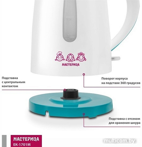 Электрочайник Мастерица EK-1701M (белый/бирюзовый)