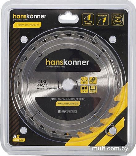 Пильный диск Hanskonner H9022-185-20/16-24