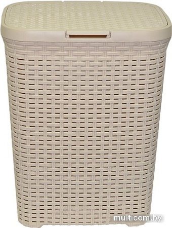 Корзина ВиолетПласт для белья 40 л с крышкой Ротанг (латте)