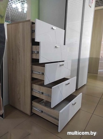 Комод MLK Скайлайн 5 ящиков (дуб сонома светлый-белый шагрень)