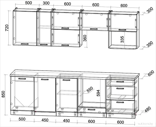 Готовая кухня Интерлиния Мила Лайт 2.6-ПМ4 (дуб золотой/бетон/дуб бунратти)